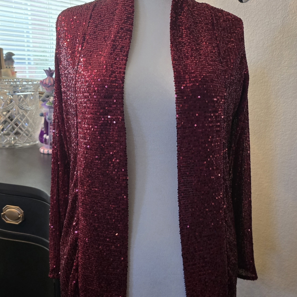 Belle By Kim Gravel Jingle Belles Sequin Cardigan in Deep Red Size XS